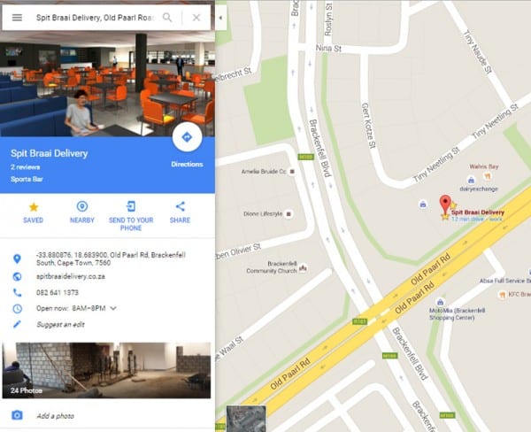 Google map image of our spit braai sports pub location in brackenfell cape town